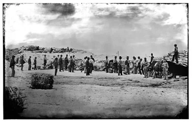 Union mortars in Battery Weed on Morris Island, South Carolina, 1863